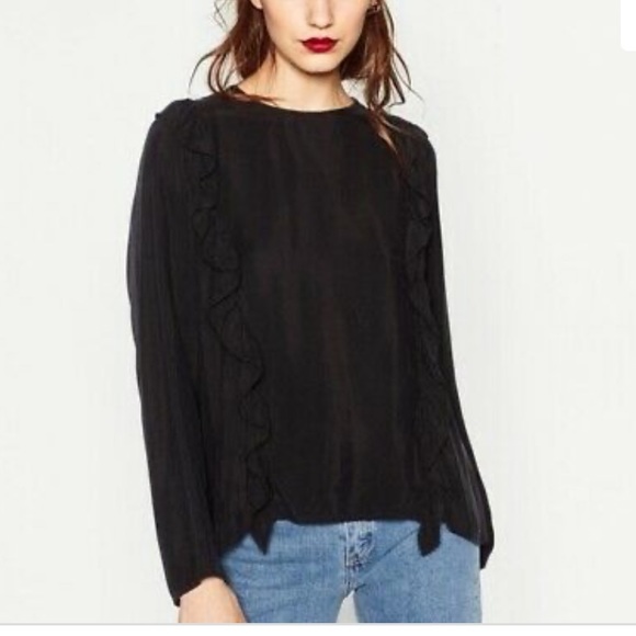 Zara Ruffle Top- Black - Picture 3 of 8